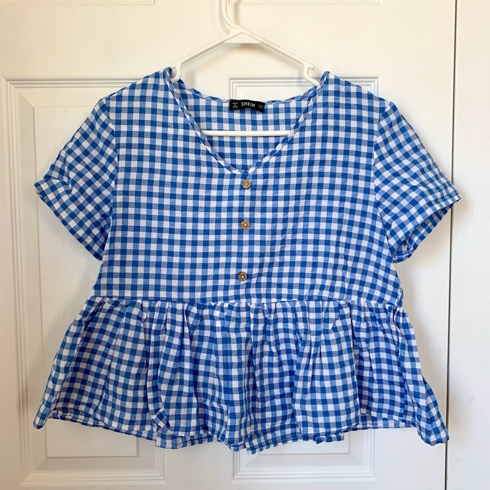 Shein Blue and White Plaid Top
